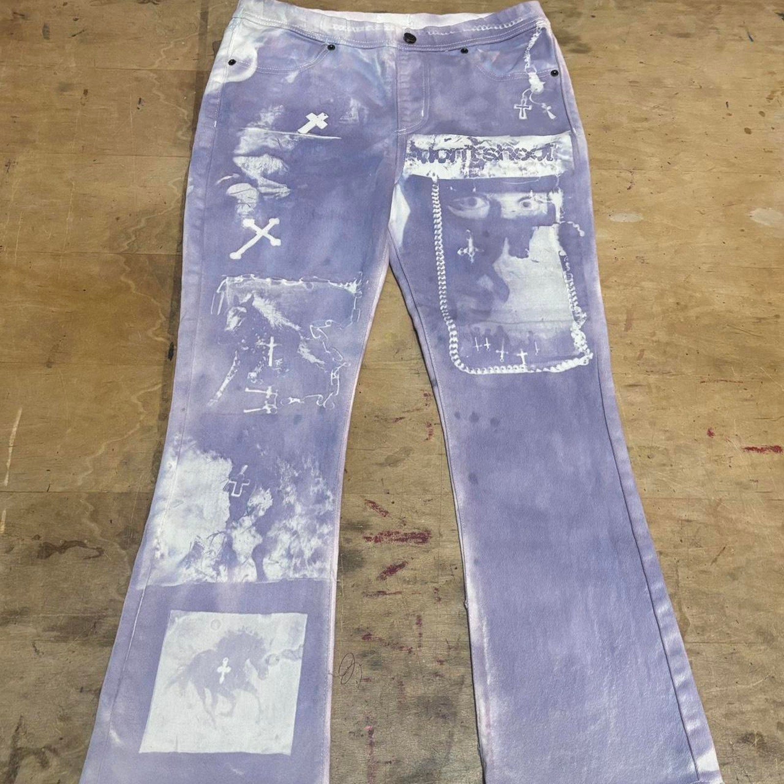 Sunprinted flared jeans