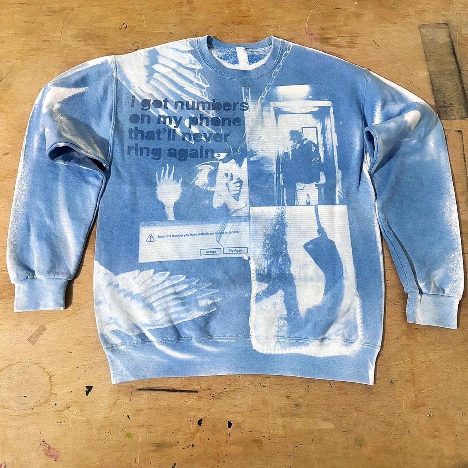 Handprinted cyanotype sweater apidta