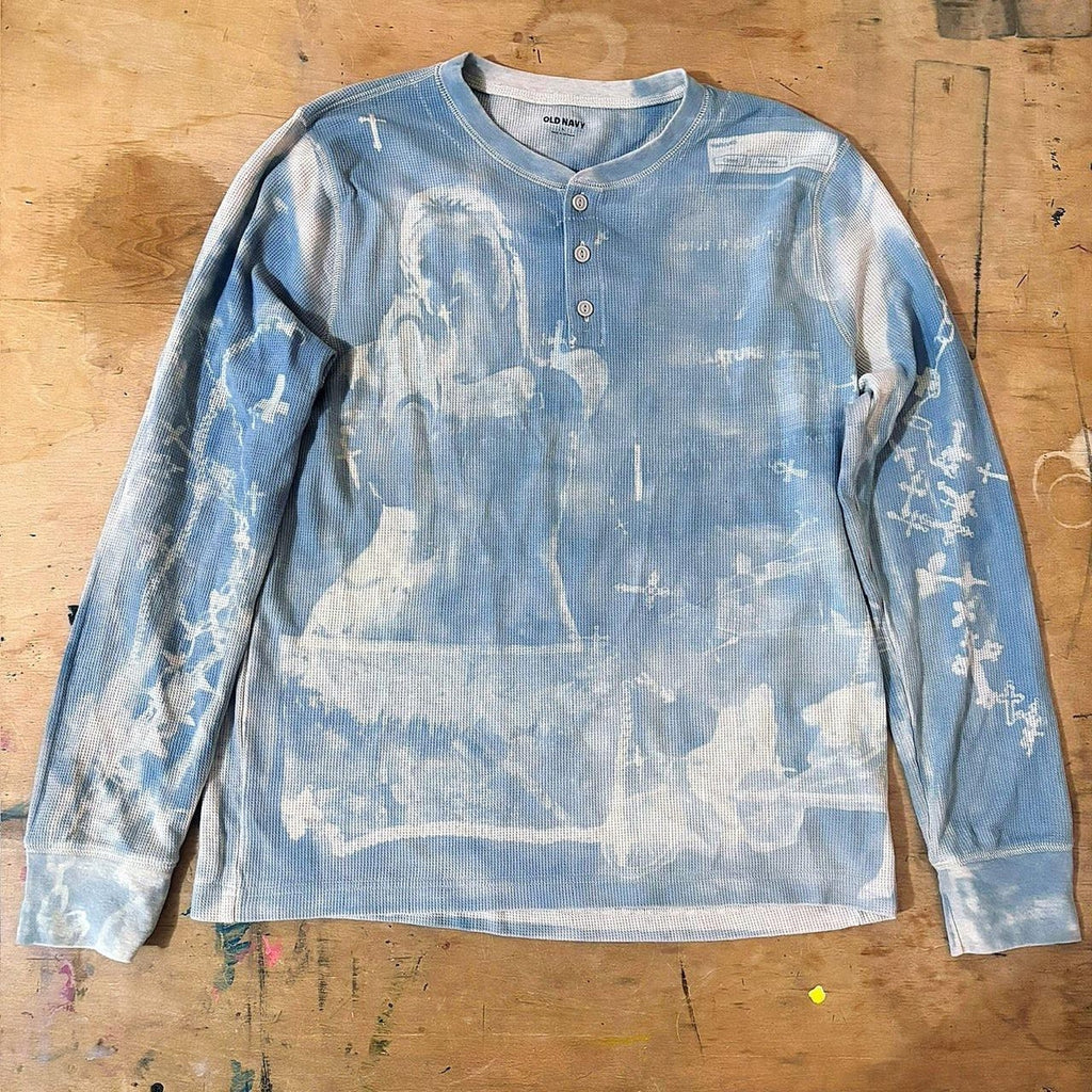 Blue Pinup Girl Sunprinted Waffleknit Henley