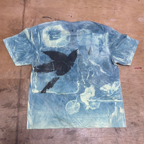 "Dystopia Now" cyanotype spray painted cropped tee
