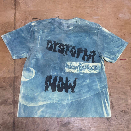 "Dystopia Now" cyanotype spray painted cropped tee