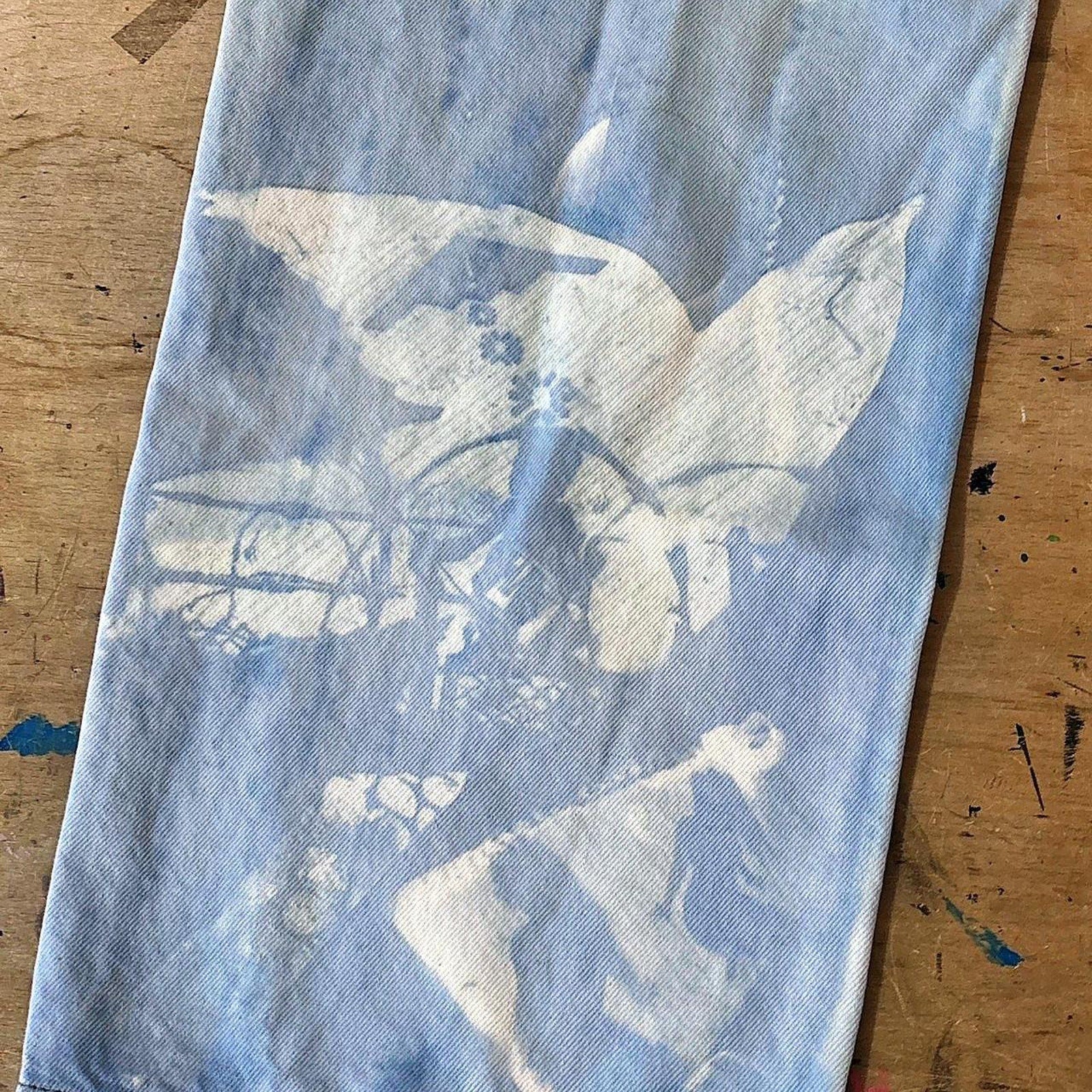 "Sweet Nothing" cyanotype painted jeans