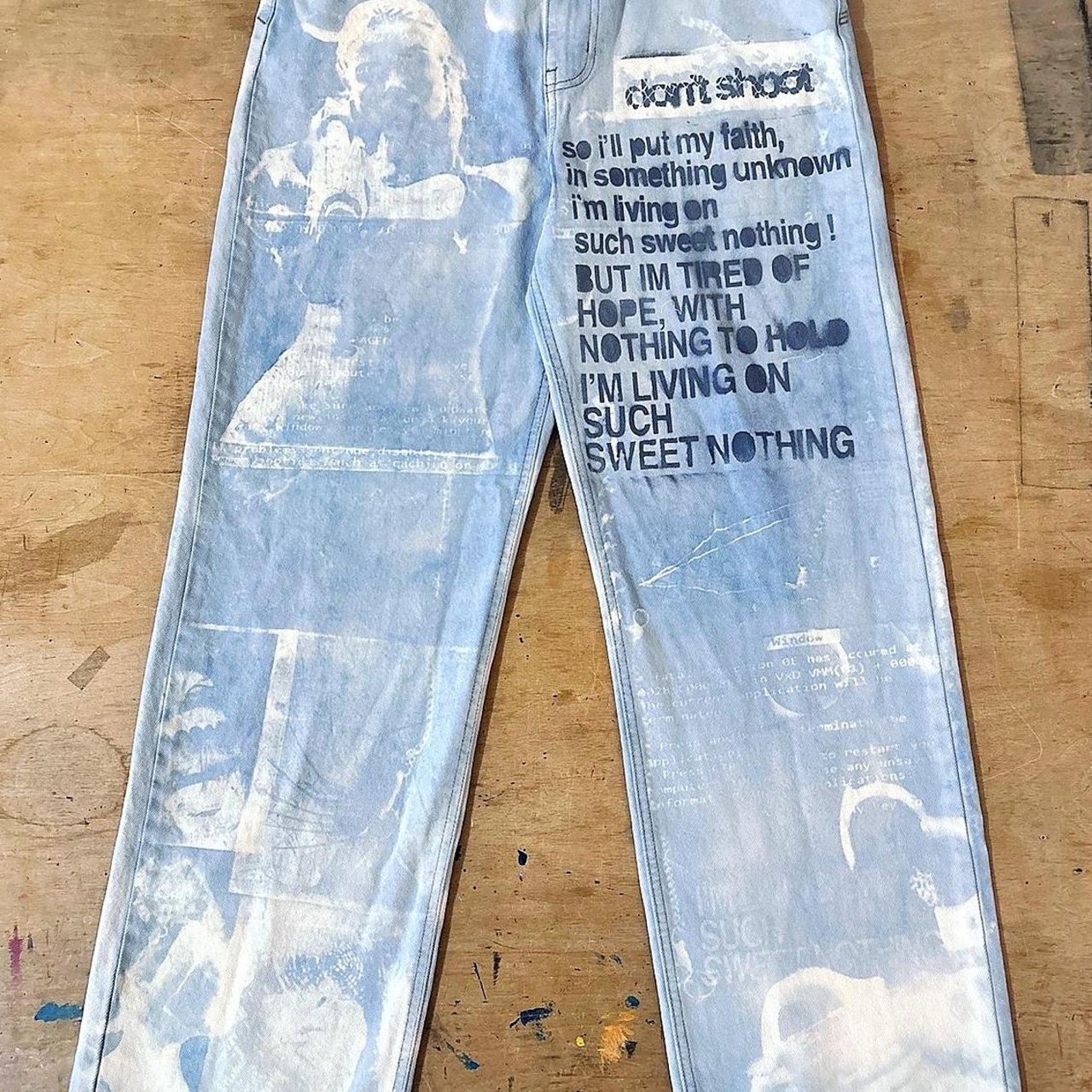 "Sweet Nothing" cyanotype painted jeans