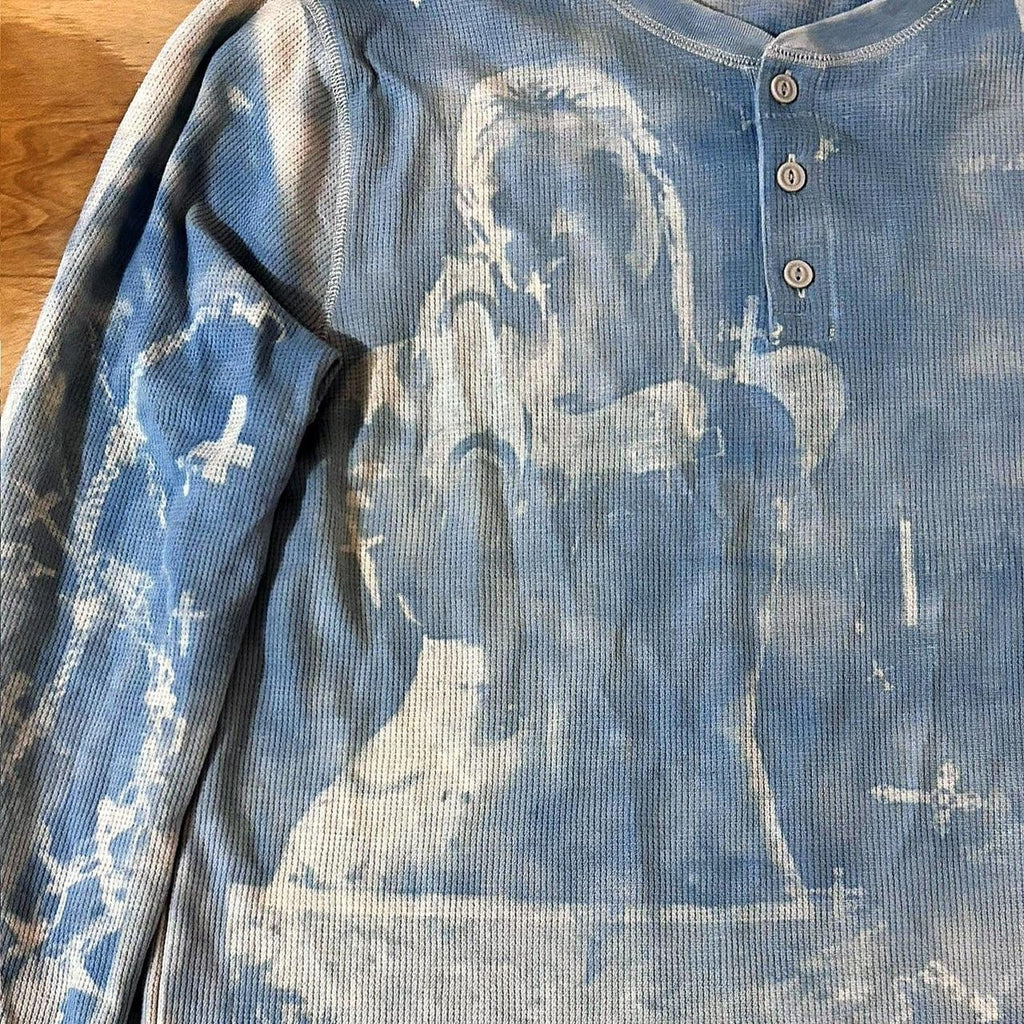 Blue Pinup Girl Sunprinted Waffleknit Henley